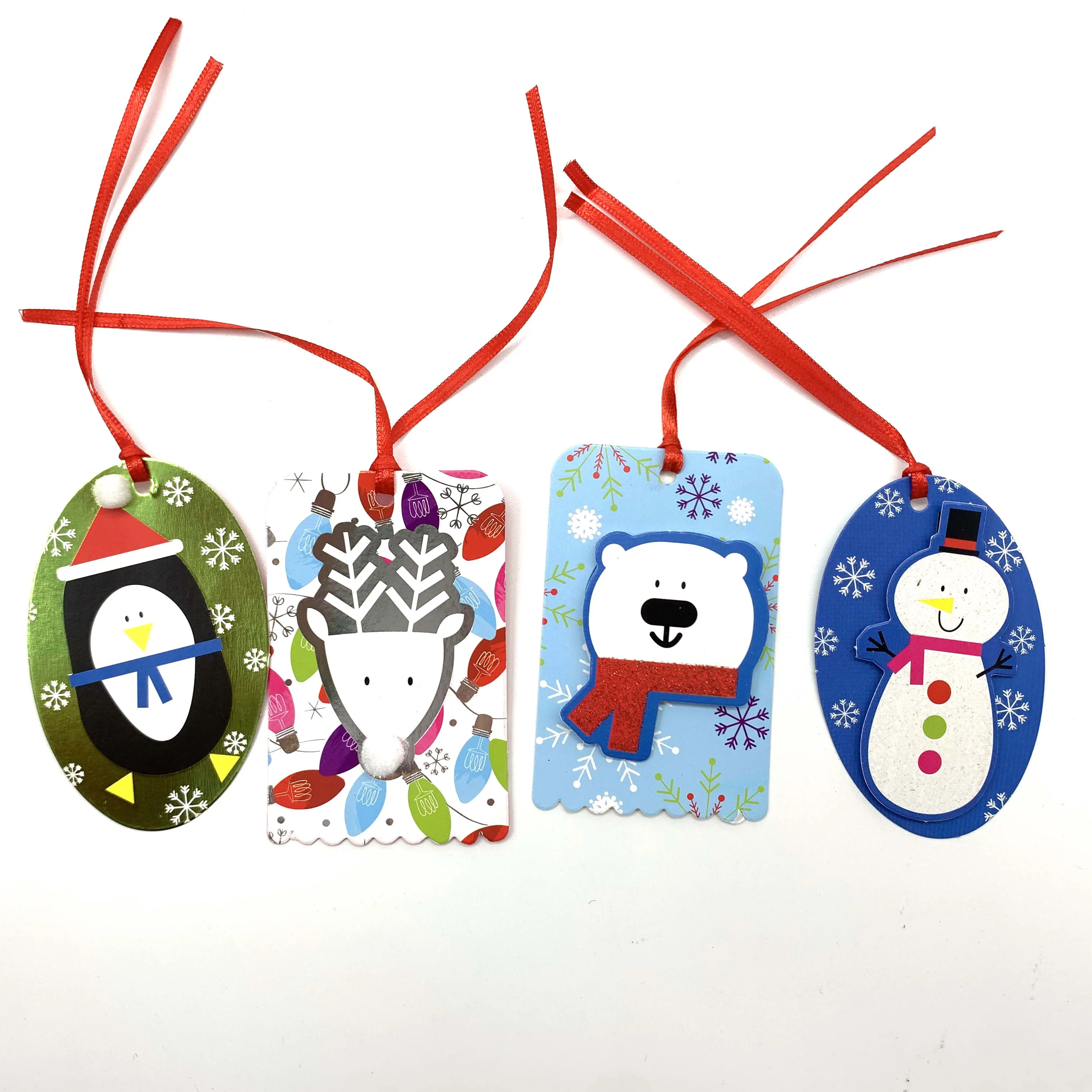 2022 new designs Snowman 3D Handmade Foil Glitter Christmas Gift Tags Hanging Tags