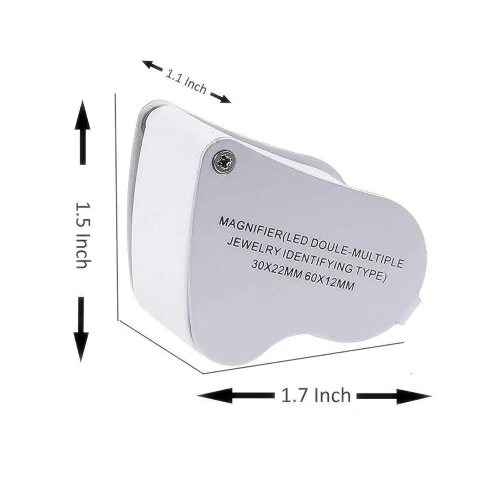 30X 60x Double Loupe Loop Glass Jeweler Jewelry Magnifier Magnifying Glass with LED Light