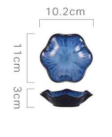 Creative Fashion Design 4 inch Ceramic Lotus Leaf Shape Dish Reactive Blue Soy Sauce Dishes Dipping Bowls Small Plate for Sushi
