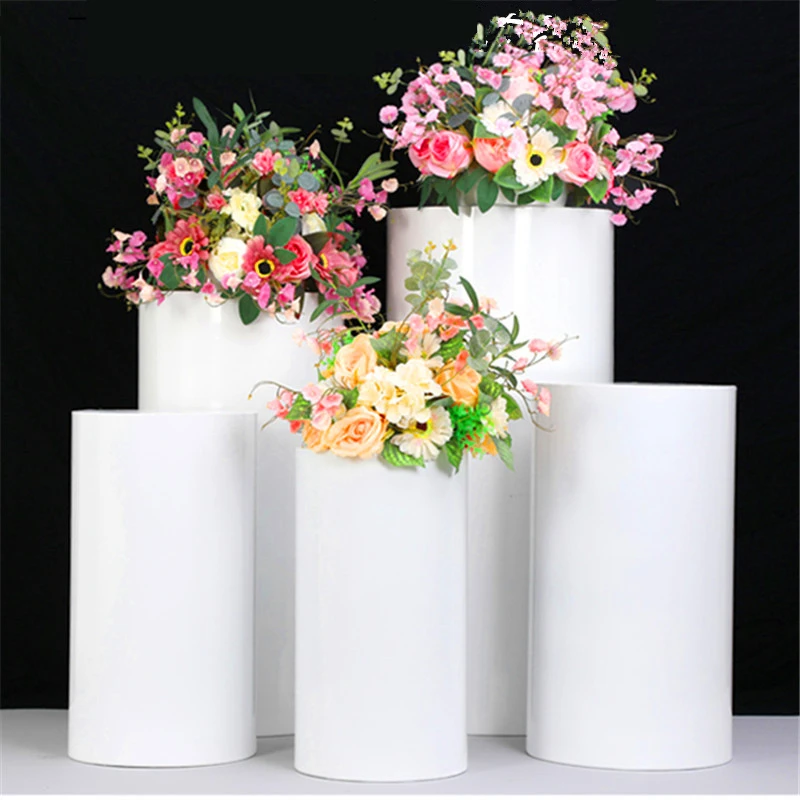 
wholesale romantic pedestal pink party decorative display stand /metal floor cylinder plinths for cake 