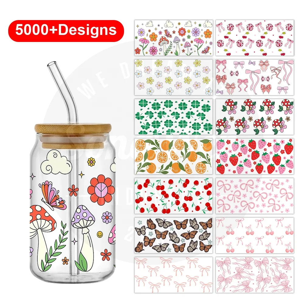 Waterproof transfers Sticker uv dtf cup wraps Variety of colors flower uv dtf cup wrap transfers customized uv dtf 16 cup wraps