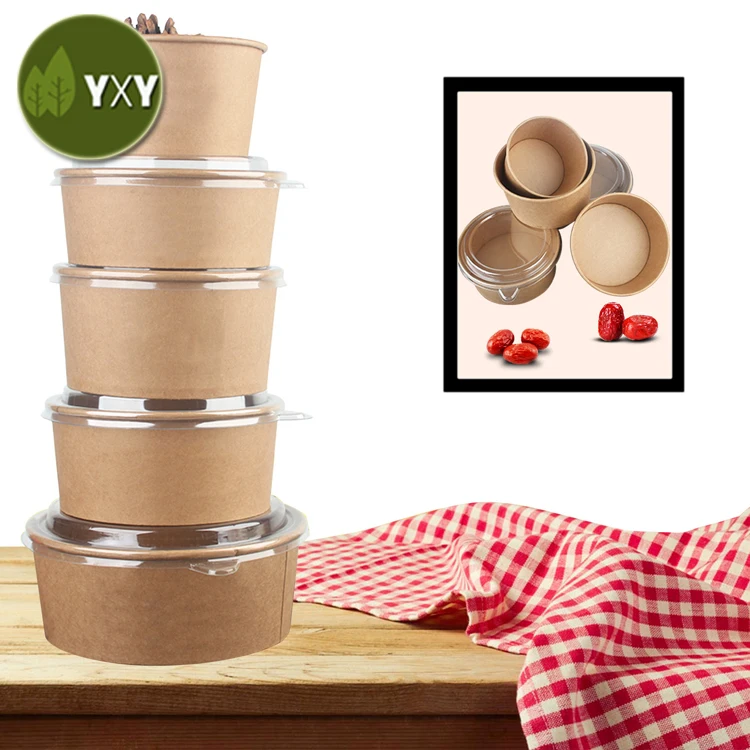 
Disposable Takeaway Kraft Paper Salad Box Container Bowl With Lid 