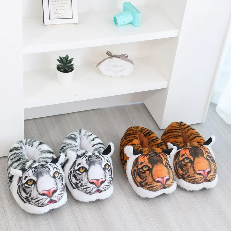 White Tiger Slides Slippers Warm Shoes Peluches Stuffed Toy Animals Simulated Tiger Slippers Plushies Home Slippers