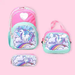 Primary Cartoon Cute Unicorn Teenage Girls Pen Bag Lunch Box School Bags Kids Backpack Sets