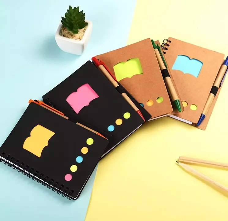 Promotional Customized Design Spiral Notebook With Pen Sticky Notes Index Posted It Kawaii Sticky Notes Design