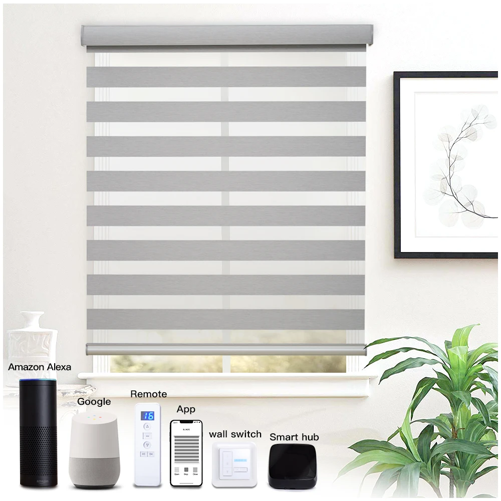 New Fashion Customized Cordless Motorized Latest Solar Screen Double Layer Blackout Zebra Roller Blind Window