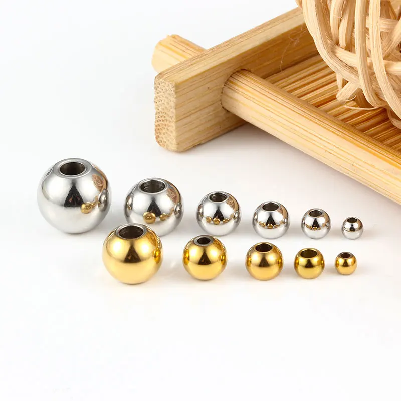 Gold Spacer Beads 18K Gold Plated 3-10mm Stainless Steel Silver Round Ball Spacer Loose Beads For DIY Bracelet Necklace