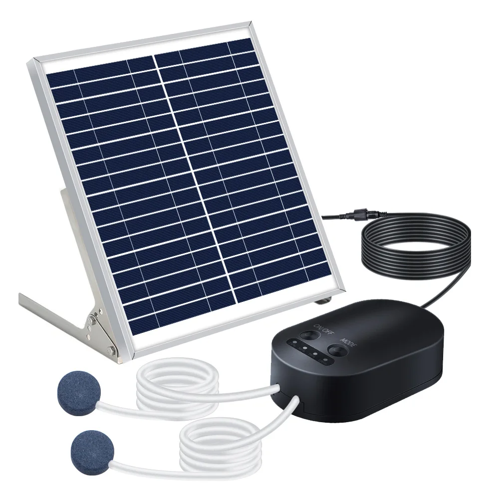 15 W Solar Panel Powered Outdoor Working Time Up 110 Hours Fish Tank Auto Offering Oxygen with 2 Air Pump