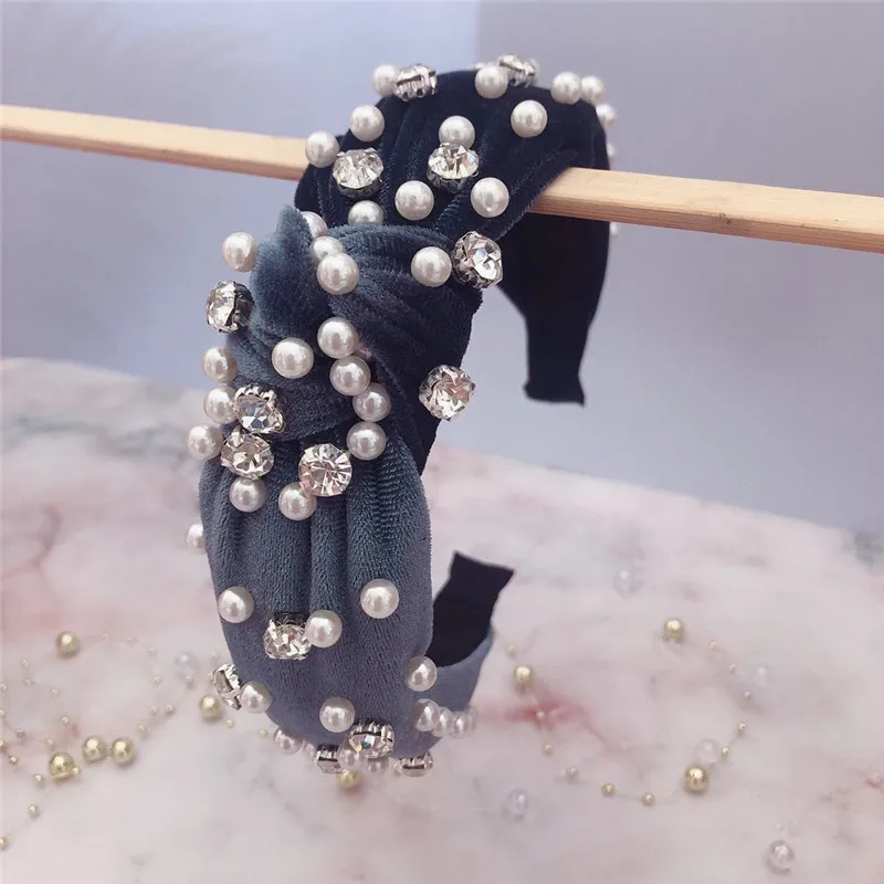 
Wholesale Korea Fashion Womens Hair Accessories Head Band Custom Women Fabric Tie Knot Pearl Headband For Girls 