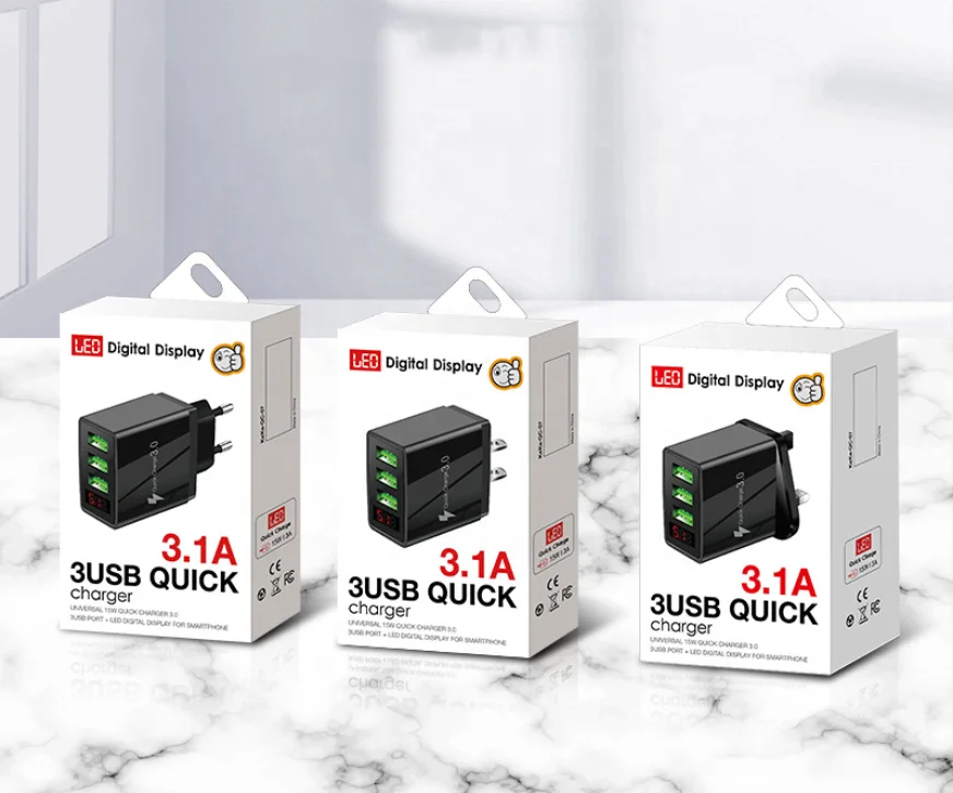 Зарядное устройство с цифровым дисплеем, 5 в, 3,1 а, 3usb-порта