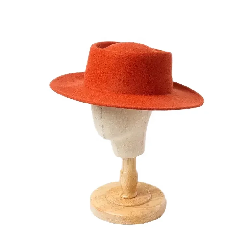 CUSTOM pork pie Solid Color high quality wide brim classic flat boater fedora woman men wool panama jazz felt hat