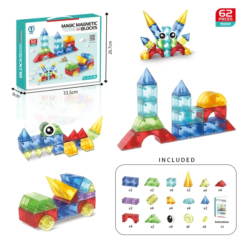Samtoycn New 62pcs Juguetes Stem Toys Colorful Magnetic Building Blocks Magnetic Cubes Blocks for Children Toddlers