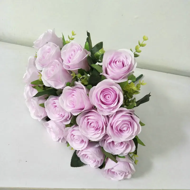 Wholesale silk peony artificial flowers rose bouquet 18 heads white roses artificial flower bunch for wedding decor