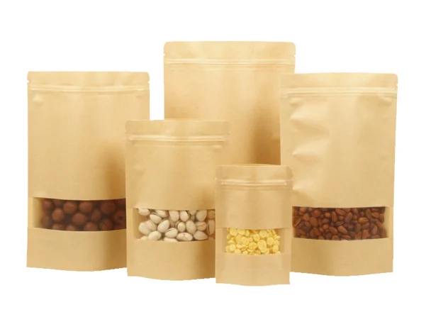 Shanghai Fine Quality Kraft Paper Bags Zip Lock With clear Window for coffee/tea/nuts/candy