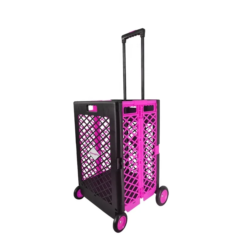 Plastic Foldable Shopping Trolley Cart XL 4 Wheels Carton Plastic Utility Trolley with Doors Manufacturers Easy Folding Designed