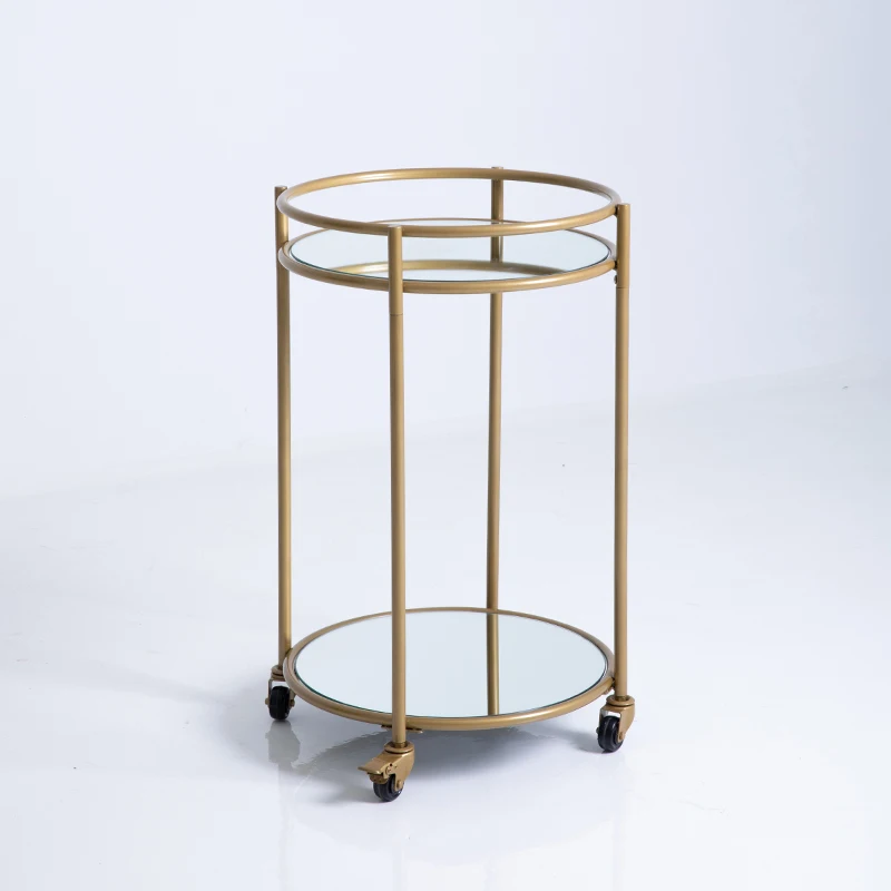 Hot Sale Luxury Gold Mobile Bar Cart Metal Round 2 Tier Glass Bar Trolley  Cart