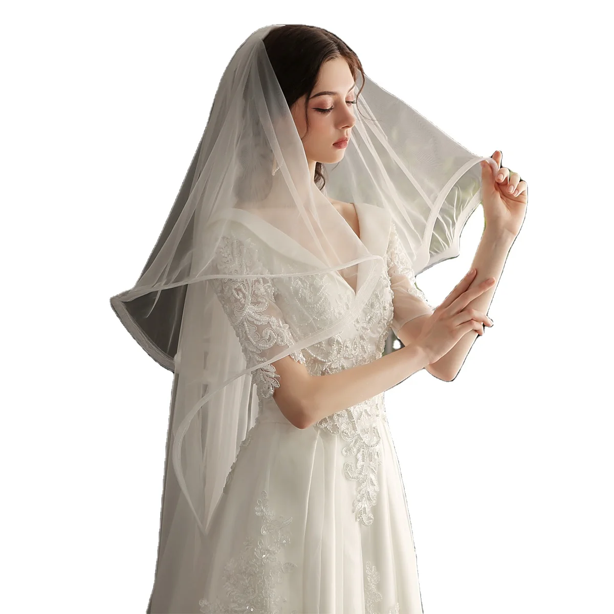 Wedding Hair Accessories For Bridal Women White Ivory Elegant Two Layer Lace Veils With Comb Hot Sale Romantic Gift