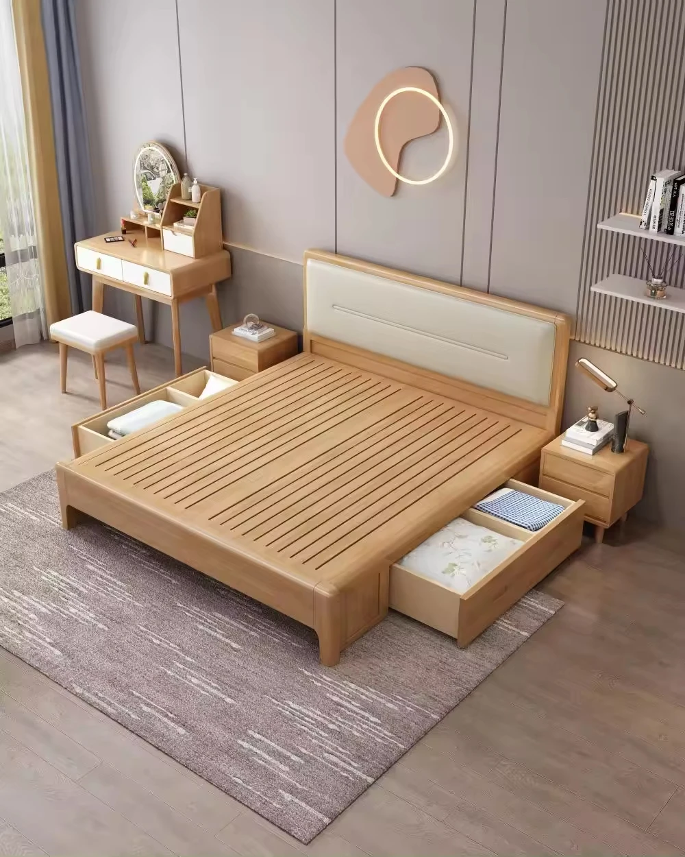 Modern Simple Solid Wood Bedroom Furniture 1.8 Double Light Luxury Wedding King Size Bed Frame Bedroom 1.5m Bed