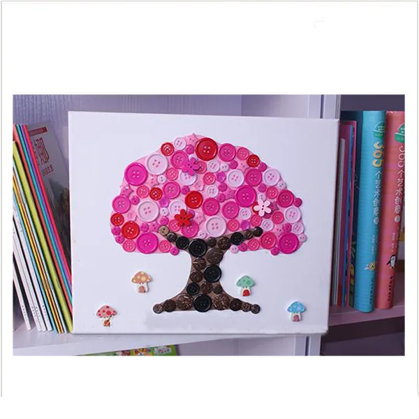 Sticky Button Art Mosaic Sticker Kits for Kids, Colorful Button Sticker Drawing Toys Early Education Gift