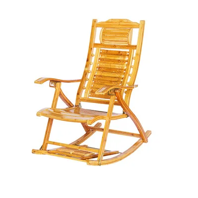 Factory  Cheap Price Adjustable Bamboo Rocking Chair Relax Chair with Stretchable Footrest and Foot Massage Leisure Chair