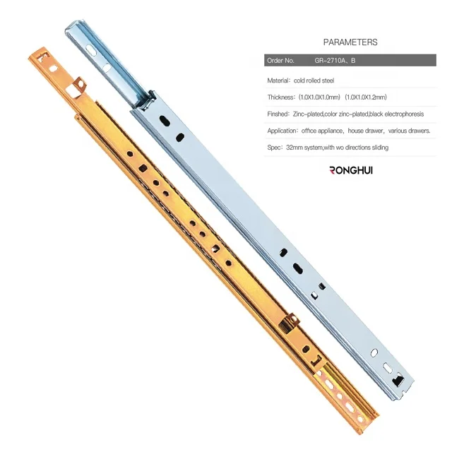 2 Fold Ball Bearing Drawer Slide For Kitchen Cabinet Accessories Cold Rolled Steel Drawer Rail