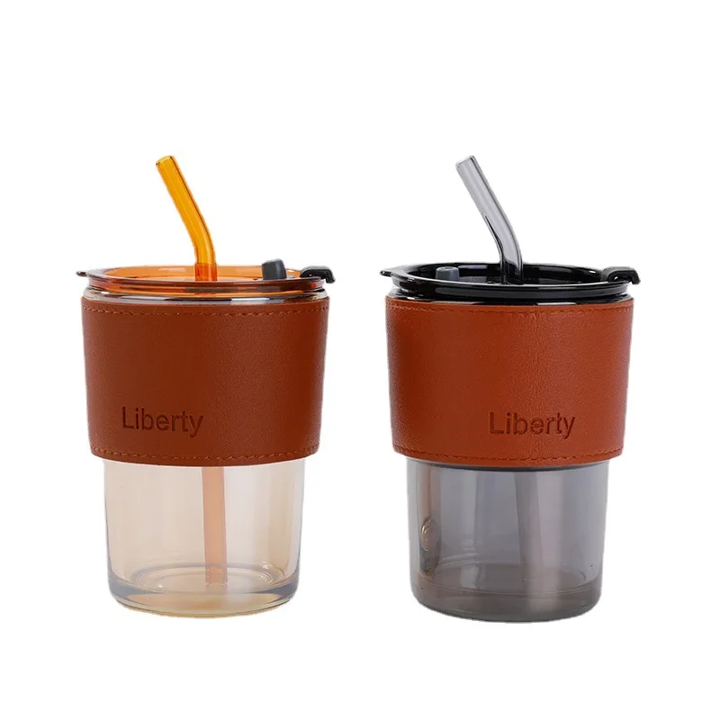 Cold Travel Ice Transparent Clear Reusable Coffee Glass Cup With Lid And Straw