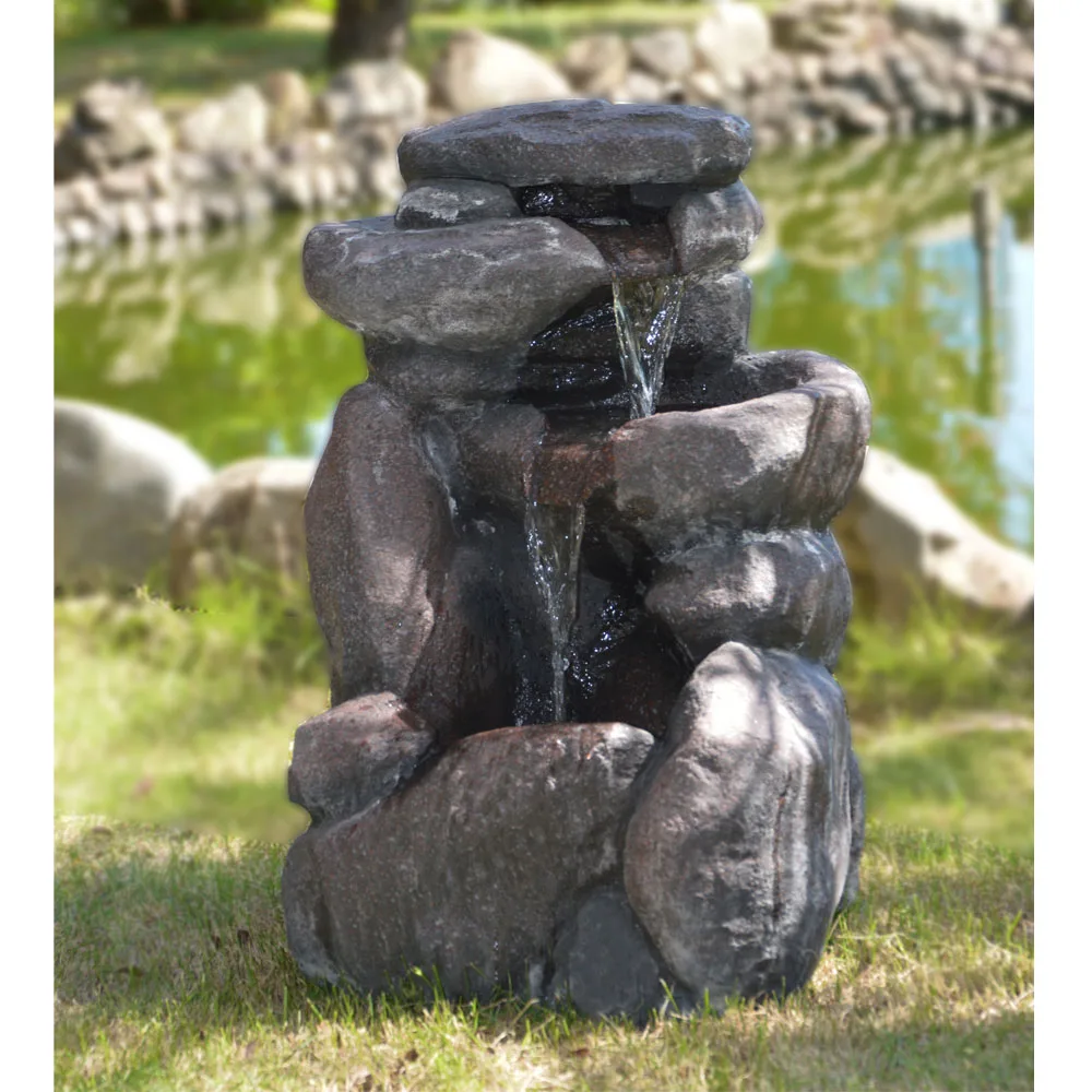 Chinese supplier fiberglass stone design rock waterfall garden outdoor water fountain for promotion