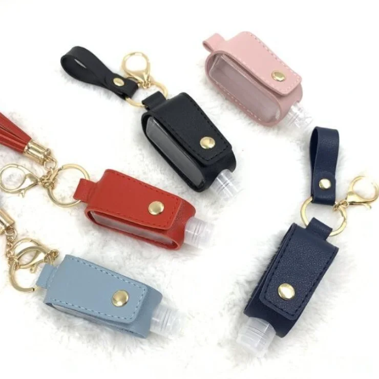 В наличии, кожаный чехол для дезинфицирующего средства для рук 30 мл, держатель, брелок-спрей с кожаным перцем и бутылкой 30 мл