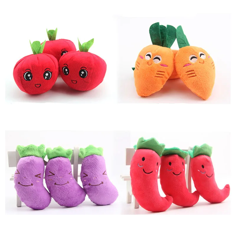 Wholesale Vegetable Fruit Shape Bite-resistant Squeaker Plush Stuffed Pet Dog Chew Toy For Dogs