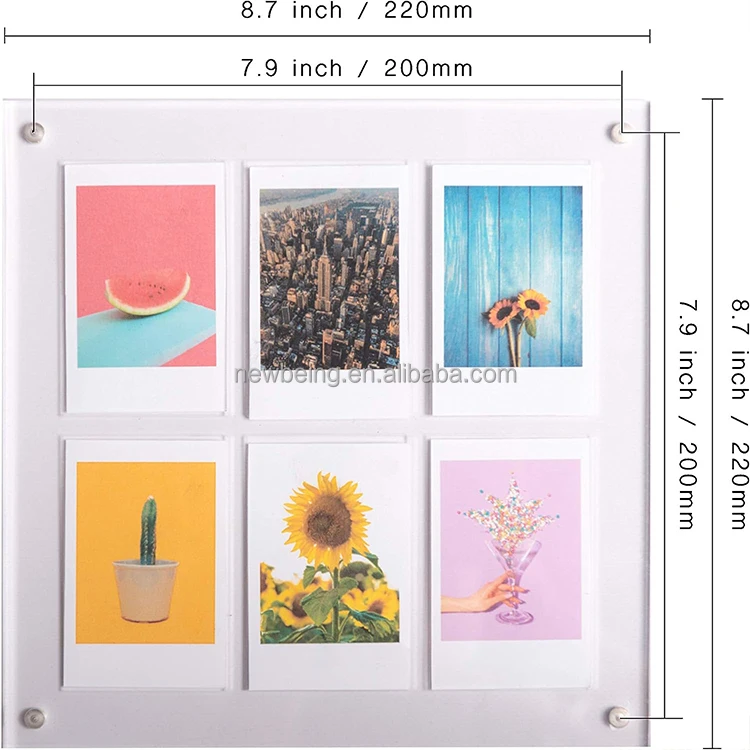 Acrylic Magnetic Photo Frame Clear Acrylic Floating 8x8 inch Frame with Polaroid Instax Collage frame insert