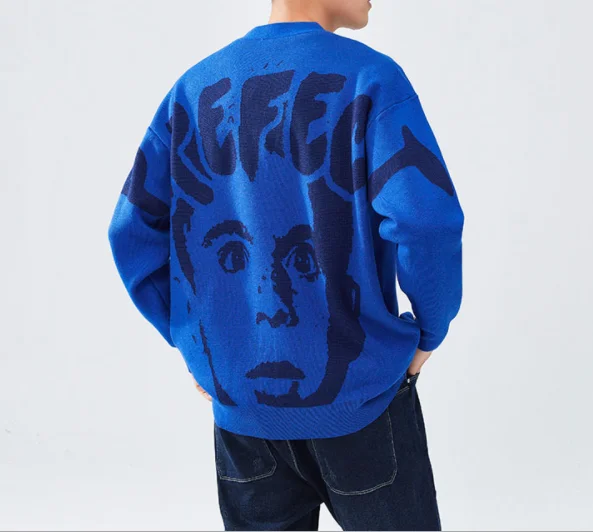 Wholesale Hip Hop Style Knitted Oversized Sweater Men Pattern Jacquard Loose Cardigan