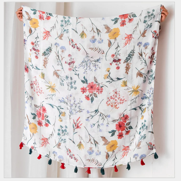 180*90cm Romantic Cotton And Linen Printed Hijab Scarf Autumn And Summer Shawl