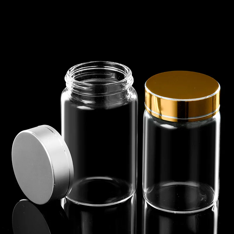 47mm Diameter High borosilicate candy food capsule storage tube type glass bottles with aluminum lid