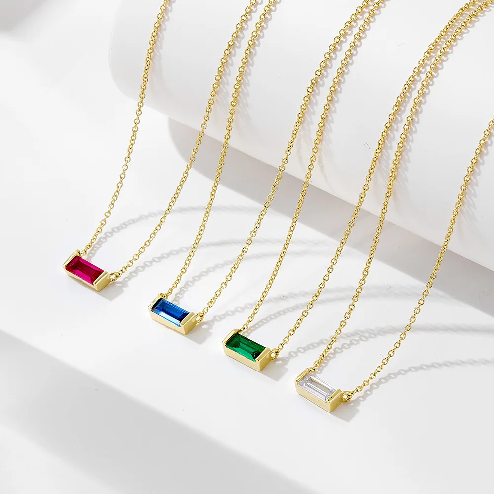 Ювелирные украшения День Святого Валентина 12 зодиака прямоугольный Цирконий 925 стерлингового серебра камень счастливый ожерелья