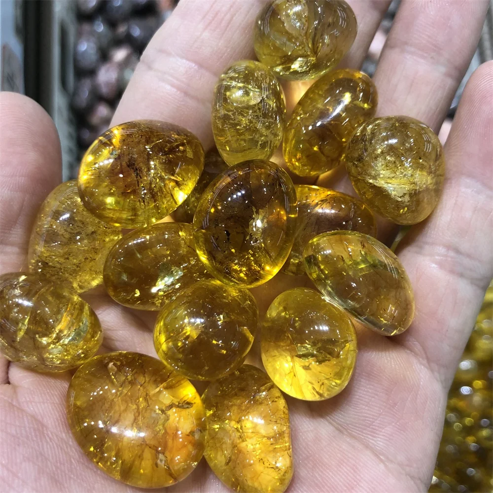 2021 Customizable Decoration Yellow Burst Stone Tumbled Yellow Quartz for Energy Feng Shui