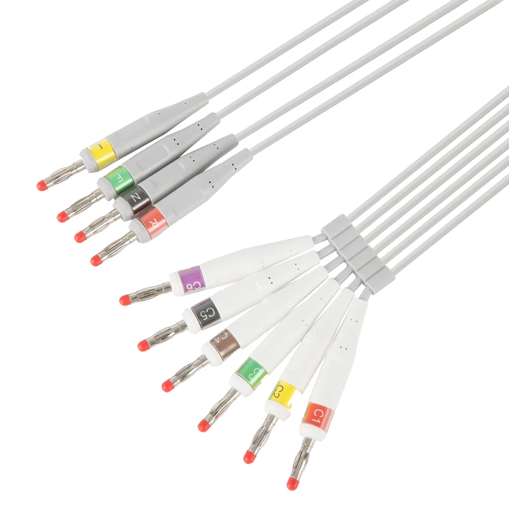 Compatible Mortara Burdick Atria 3000/Eclipse 4 One piece IEC Banana 4.0mm EKG Cable, Direct-Connect EKG Cable