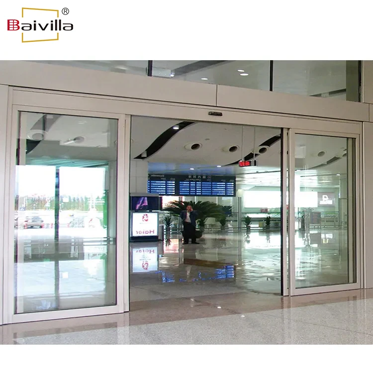 Exterior auto open close slide doors design modern commercial tempered glass smart automatic sensor sliding door system