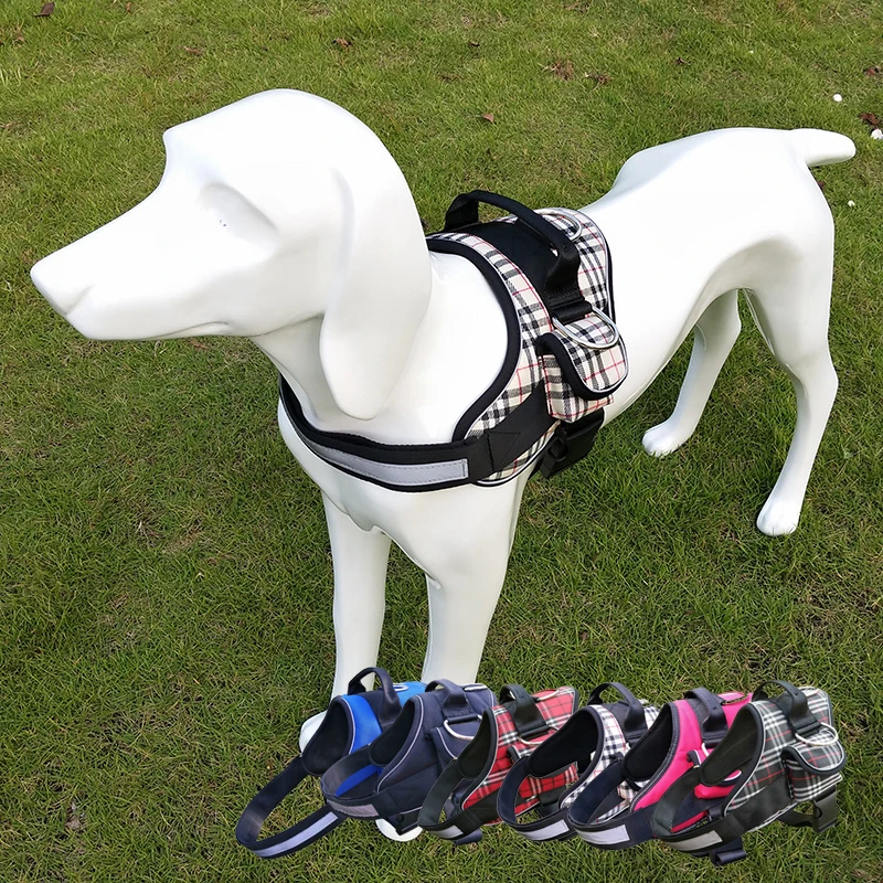 Custom Logo Luxury Dog Harness Wholesale Adjustable Reflective Soft Small Big Pet Clothes Harness Set With Pocket
