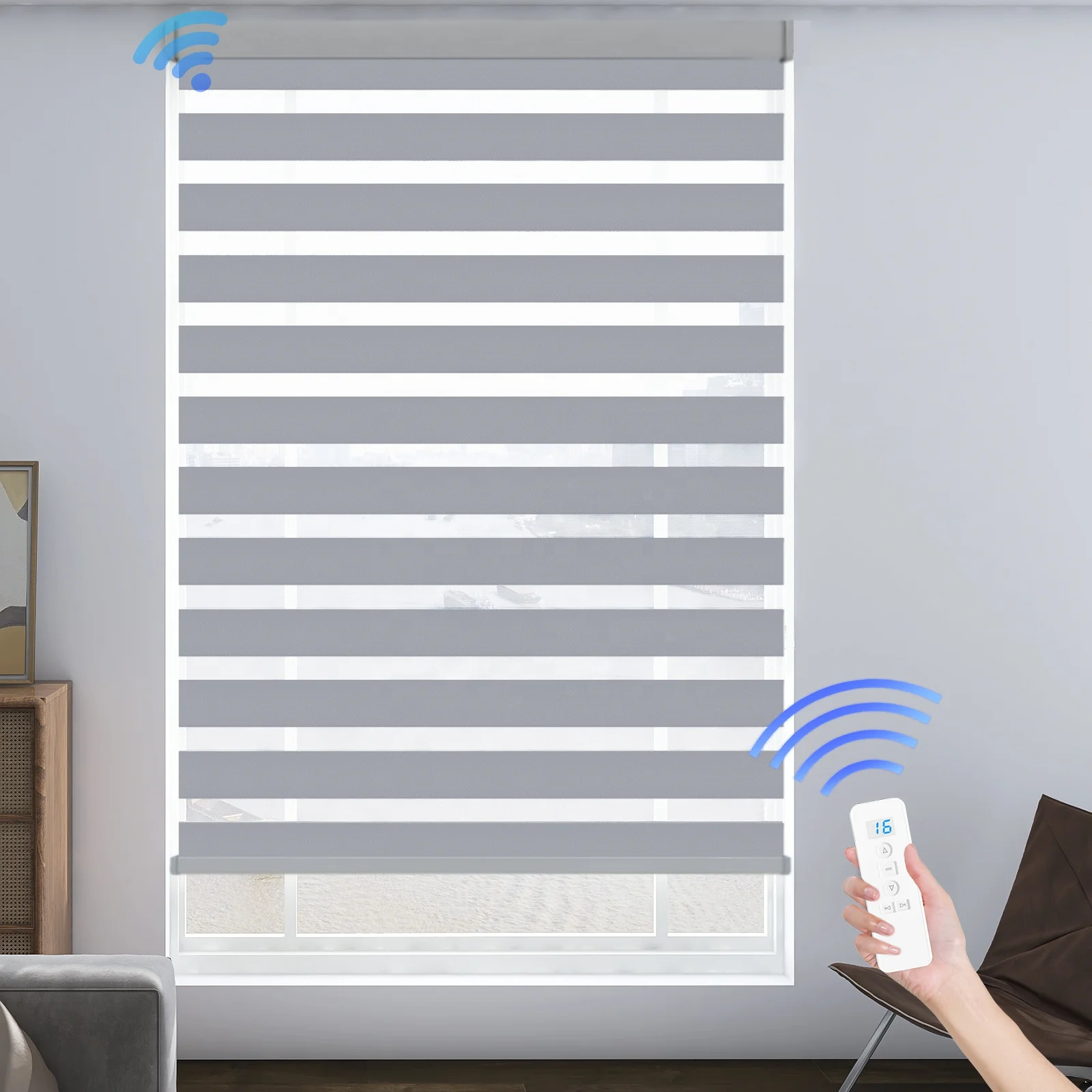 High Quality 120-Inch Smart Motorized Blackout Zebra Blinds Corded Remote Control for Home Alexa Compatible Roller Shades