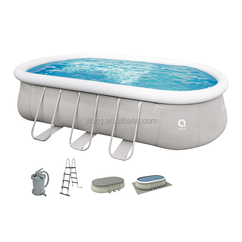 Jilong Avenli Family garden inflatable swim pool OVAL STEEL FRAME POOLS with 800gal Sand Pump ABOVE GROUND SWIMMING POOL