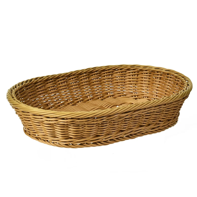 Oval Shape Rattan Fruit Basket Woven Stackable Tabletop Food Vegetables Serving Basket