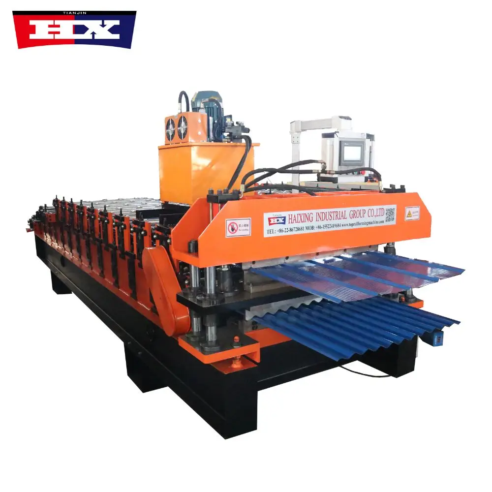 fully automatic 5v trapezoidal and corrugated metal roof panel tiles making machinery double layer roofing roll forming machine
