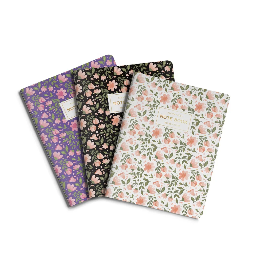 Holi New Hot Stamping Leaf Design Paper Cover Stitching Journals Notebook Custom logo note books For School Student