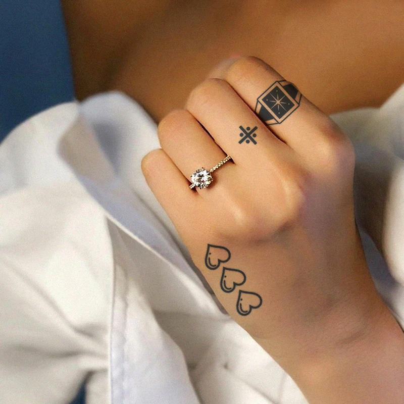 Custom inkbox heart beat simple line Hand Flower matte blue  Waterproof plant based semi permanent TemporaryTattoo Sticker