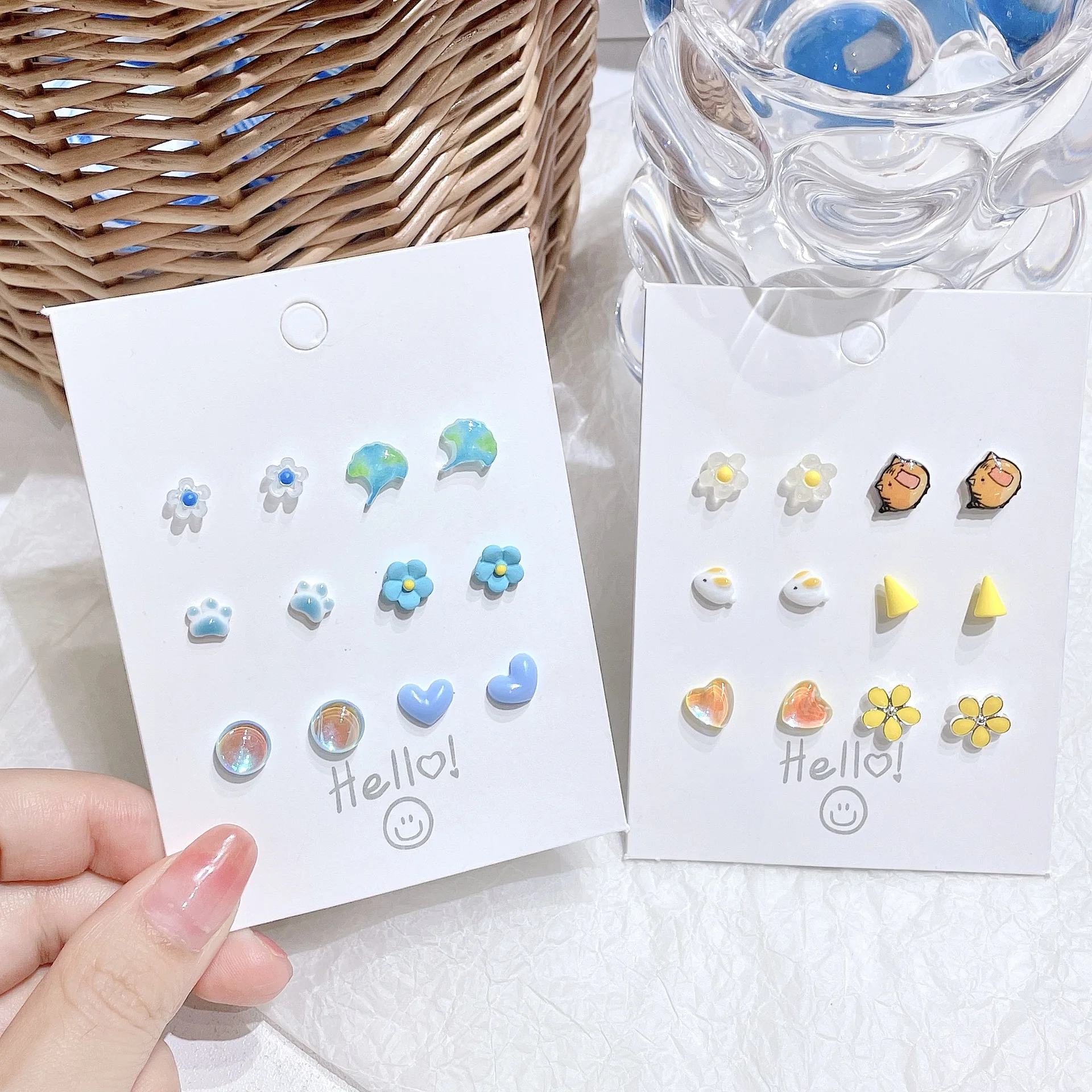 DAIHE S925 Silver Needle Candy Color Cute Heart Flower Ceramics Stud Earrings Delicate Clay Earrings Set for Women Girls