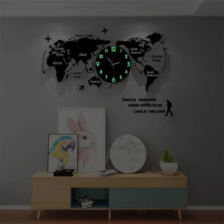 Modern Style Diy Home Decoration Wall Clocks Large Acrylic 3d World Map Wall Clock