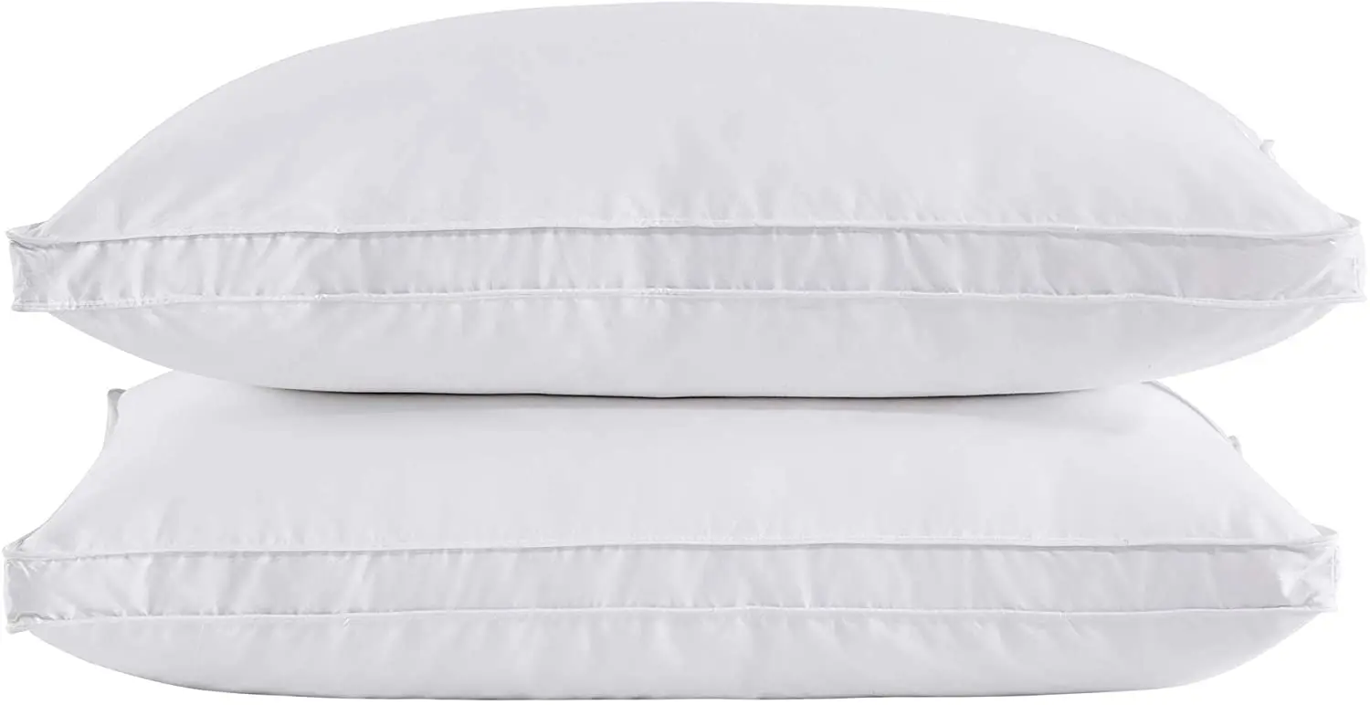 High quality soft goose down pillows with blended 100% cotton shell with double edge with piping queen size pillow insert.