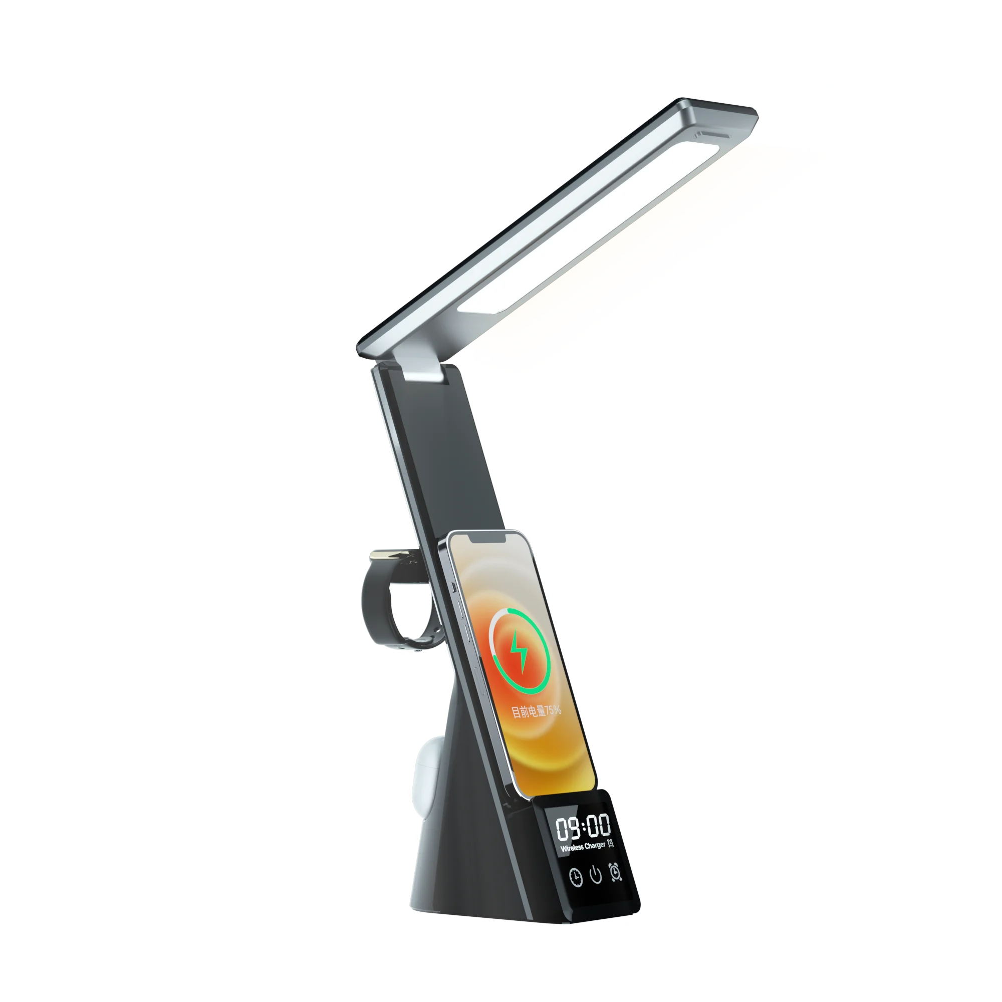 Wholesale multifunctional desk lamp wireless charger 15W fast charge smart watch earphone LED bedside lamp for iPhone14