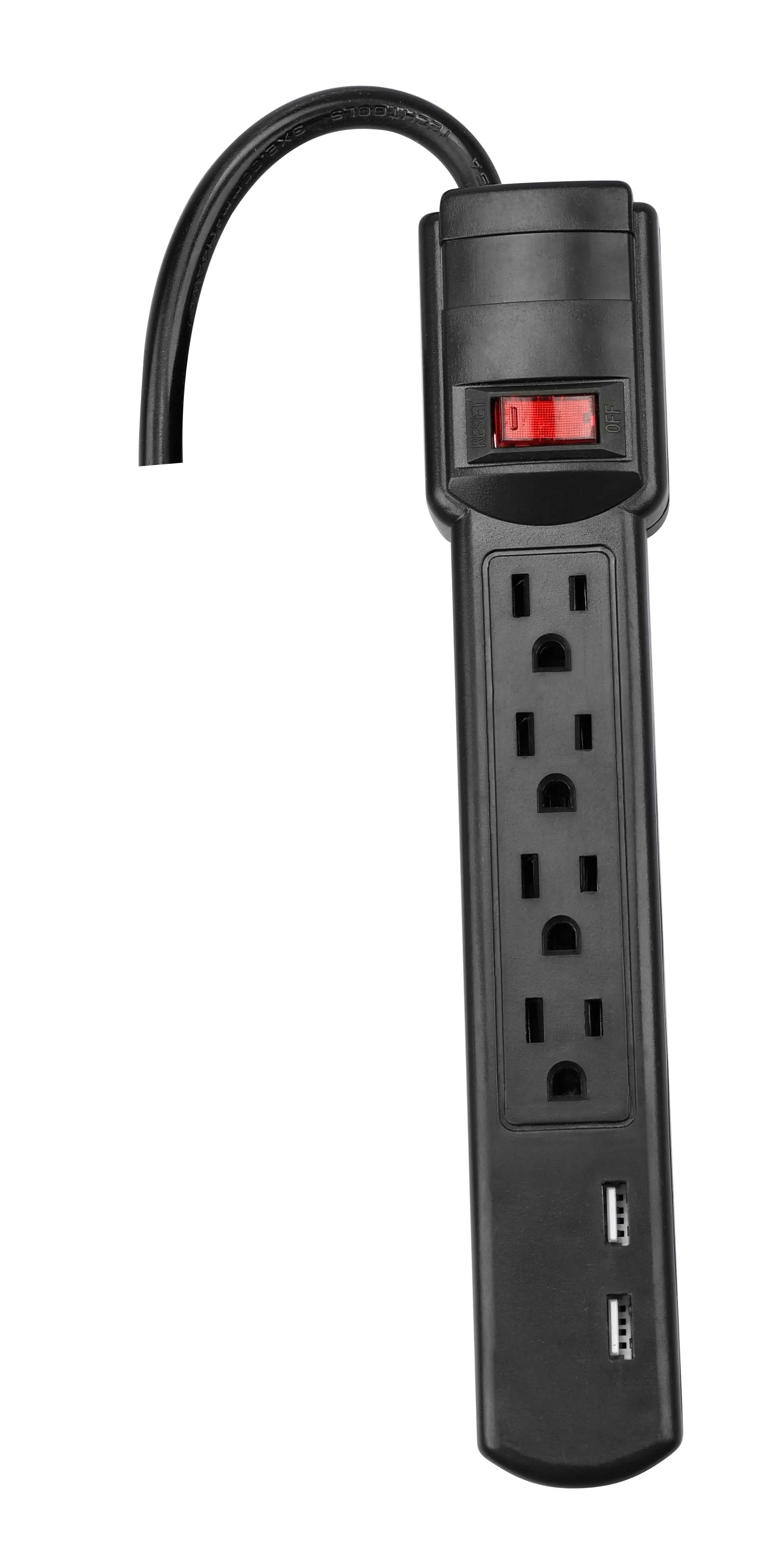 H10424 Power Strip Surge Protector 4 Widely Spaced Outlets with 2 USB Charging Ports and Customized Extension Cord 15A 1875W