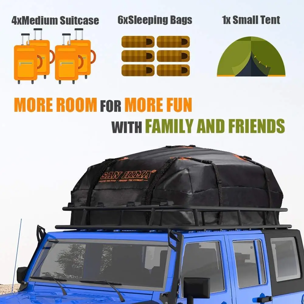 SAN HIMA Heavy Duty 100% Waterproof 15 Cubic Feet Roof Top Car Cargo Bag Carrier